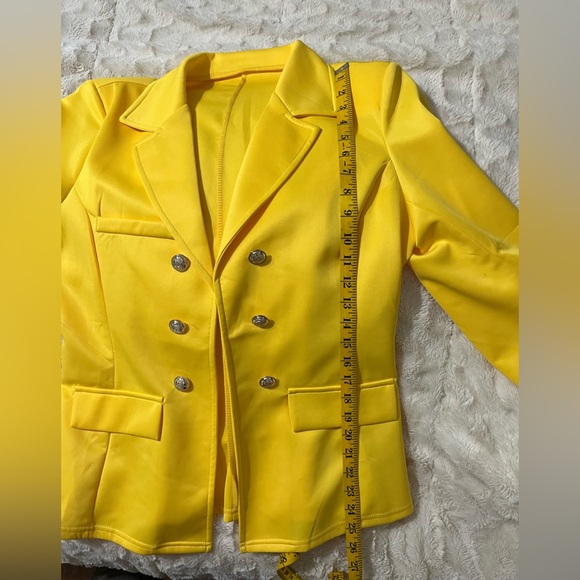 Vibrant Yellow Blazer with Gold Buttons - Picture 8 of 11